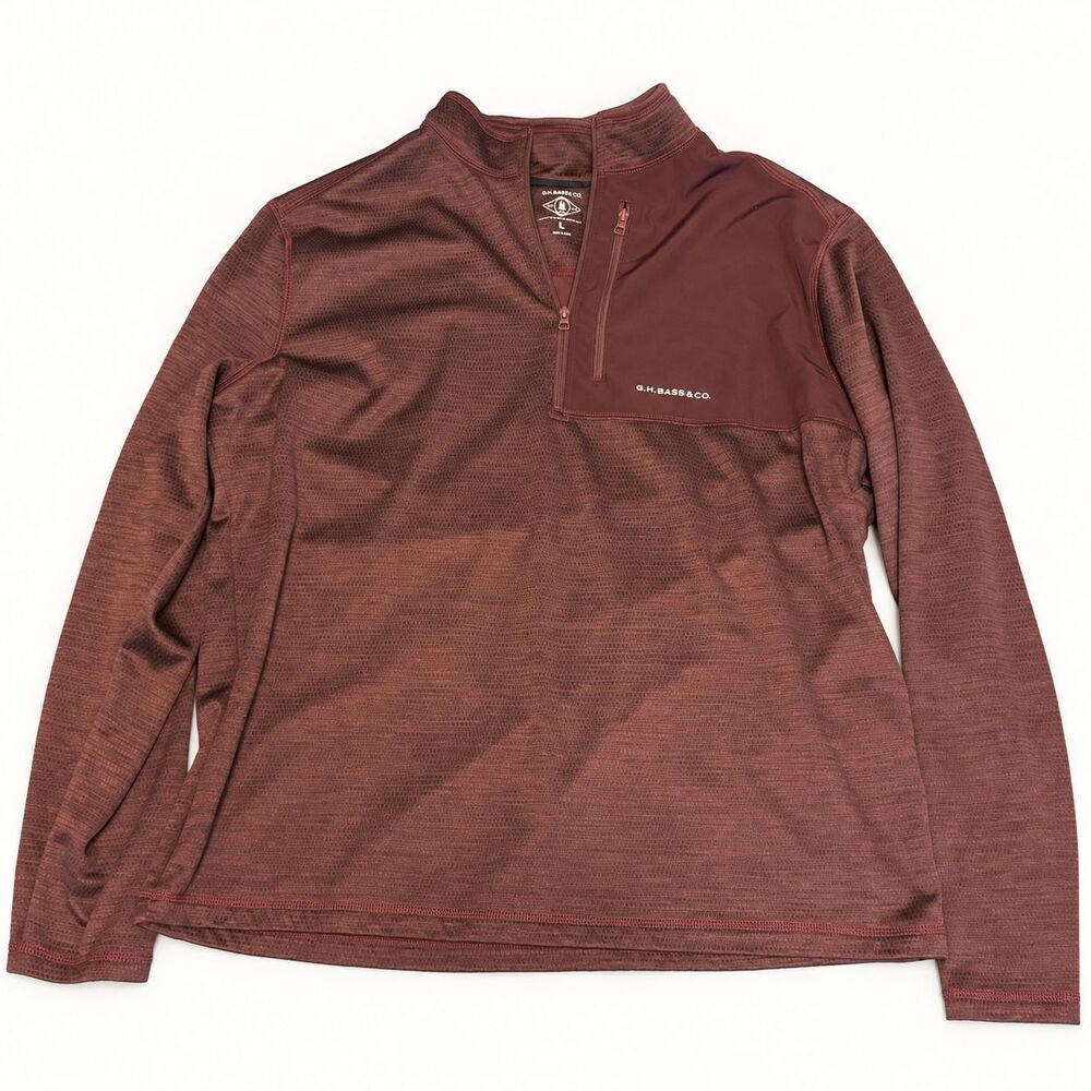 G.H. Bass & Co Quarter Zip Pullover Size L Maroon Chest Pocket Polyester